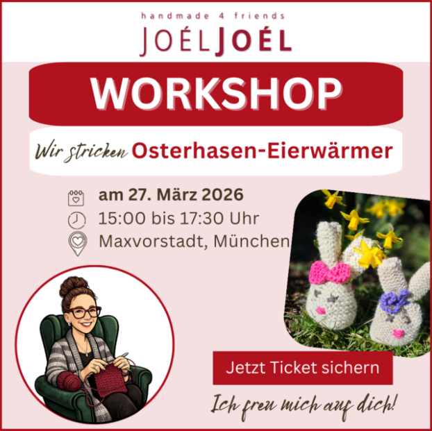 Workshop: Wir stricken Osterhasen-Eierwärmer am 27.03.2026, 15:00 bis 17:30 Uhr